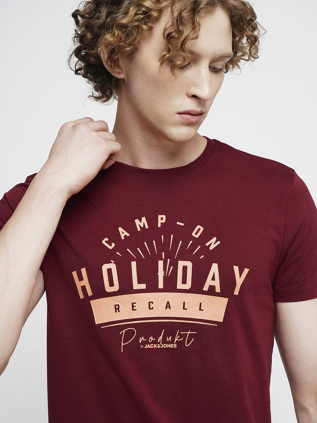 PRODUKT by JACK&JONES Dark Red Printed Crew Neck T-shirt