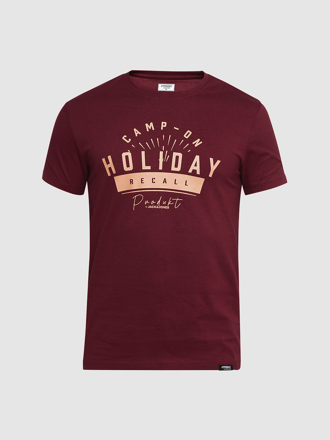PRODUKT by JACK&JONES Dark Red Printed Crew Neck T-shirt