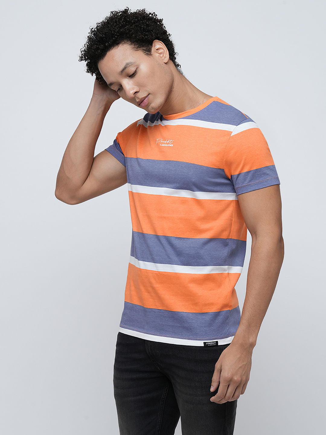 PRODUKT by JACK&JONES Orange Colourblocked Crew Neck T-shirt