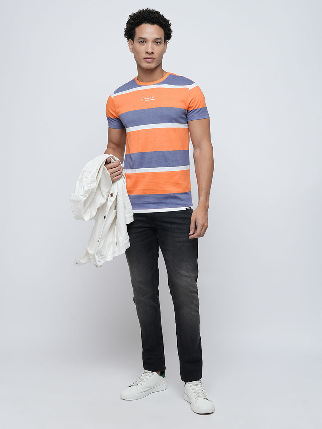 PRODUKT by JACK&JONES Orange Colourblocked Crew Neck T-shirt