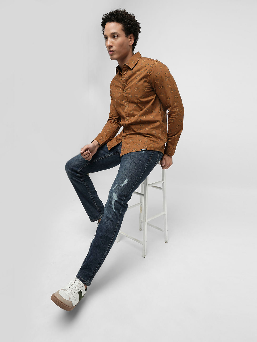 PRODUKT by JACK&JONES Blue Mid Rise Distressed Slim Jeans