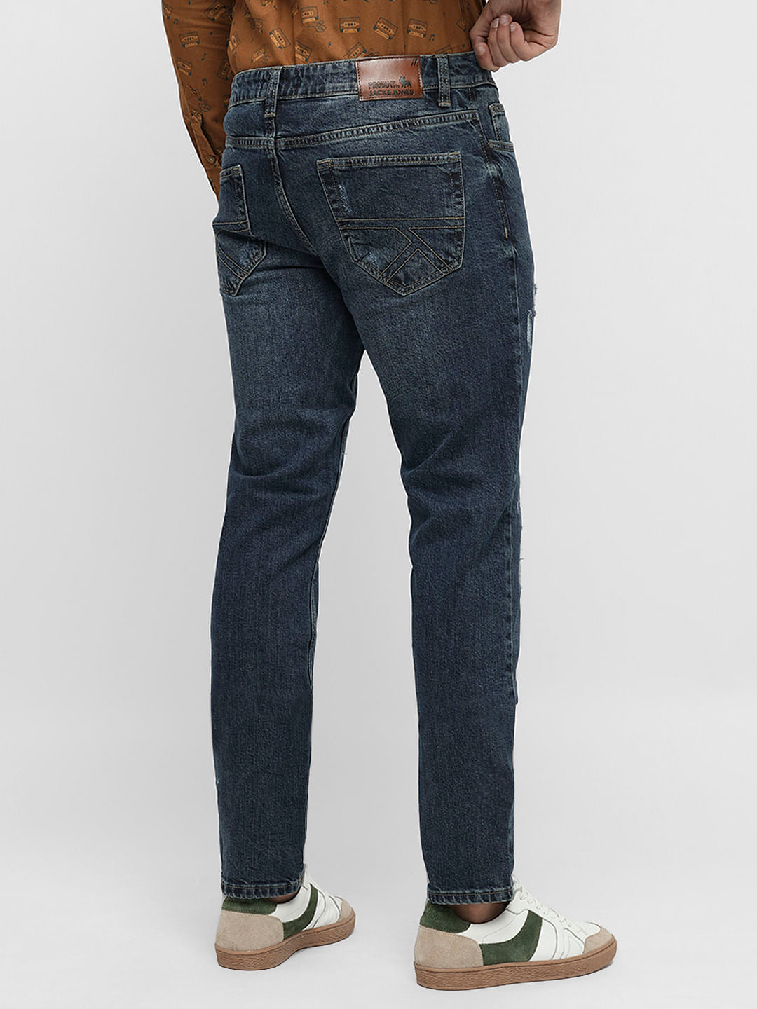 PRODUKT by JACK&JONES Blue Mid Rise Distressed Slim Jeans