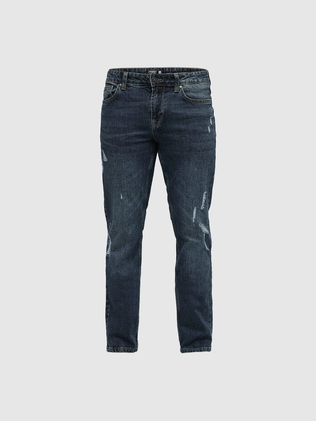 PRODUKT by JACK&JONES Blue Mid Rise Distressed Slim Jeans