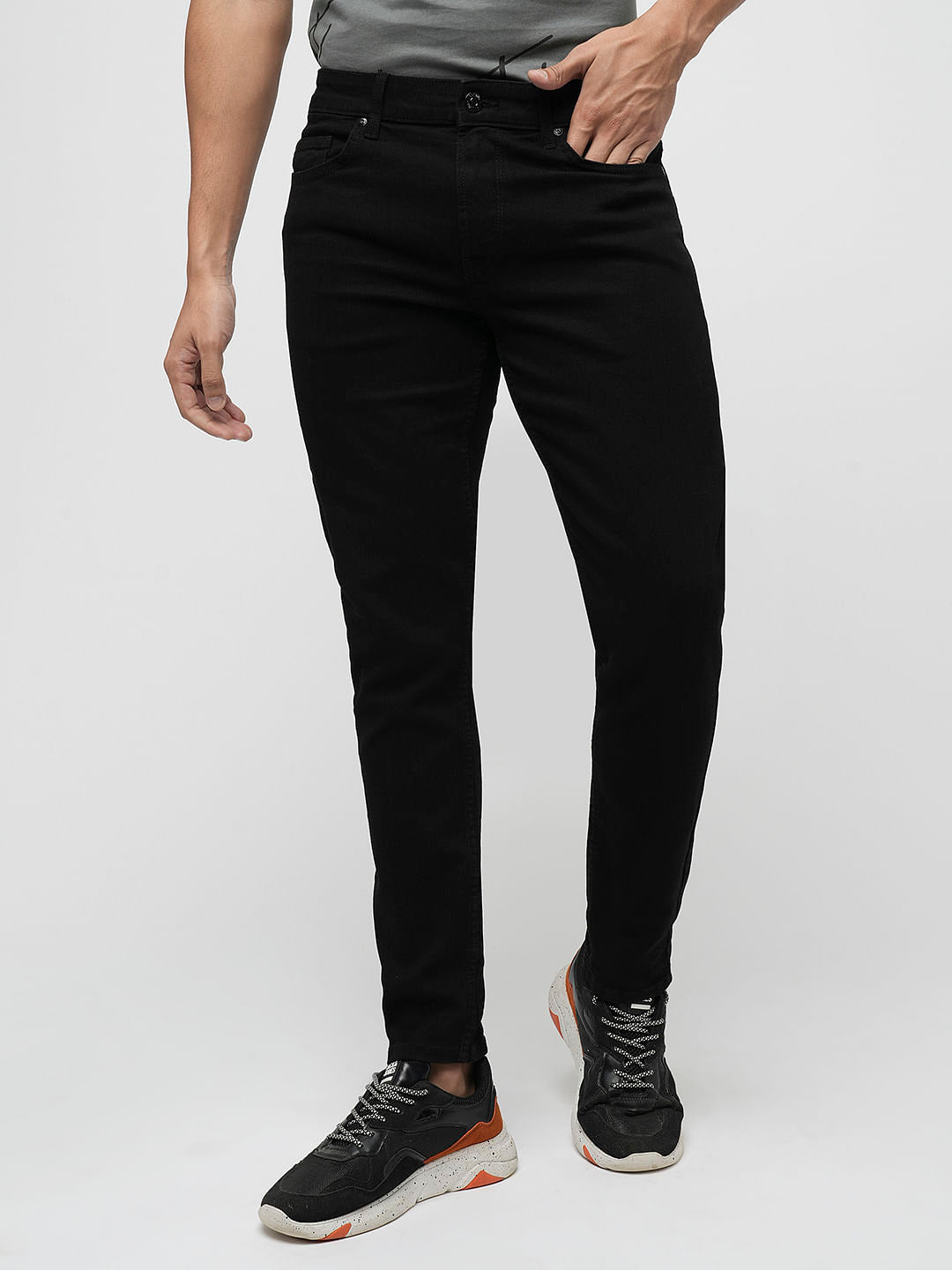 PRODUKT by JACK&JONES Black Mid Rise Slim Fit Jeans