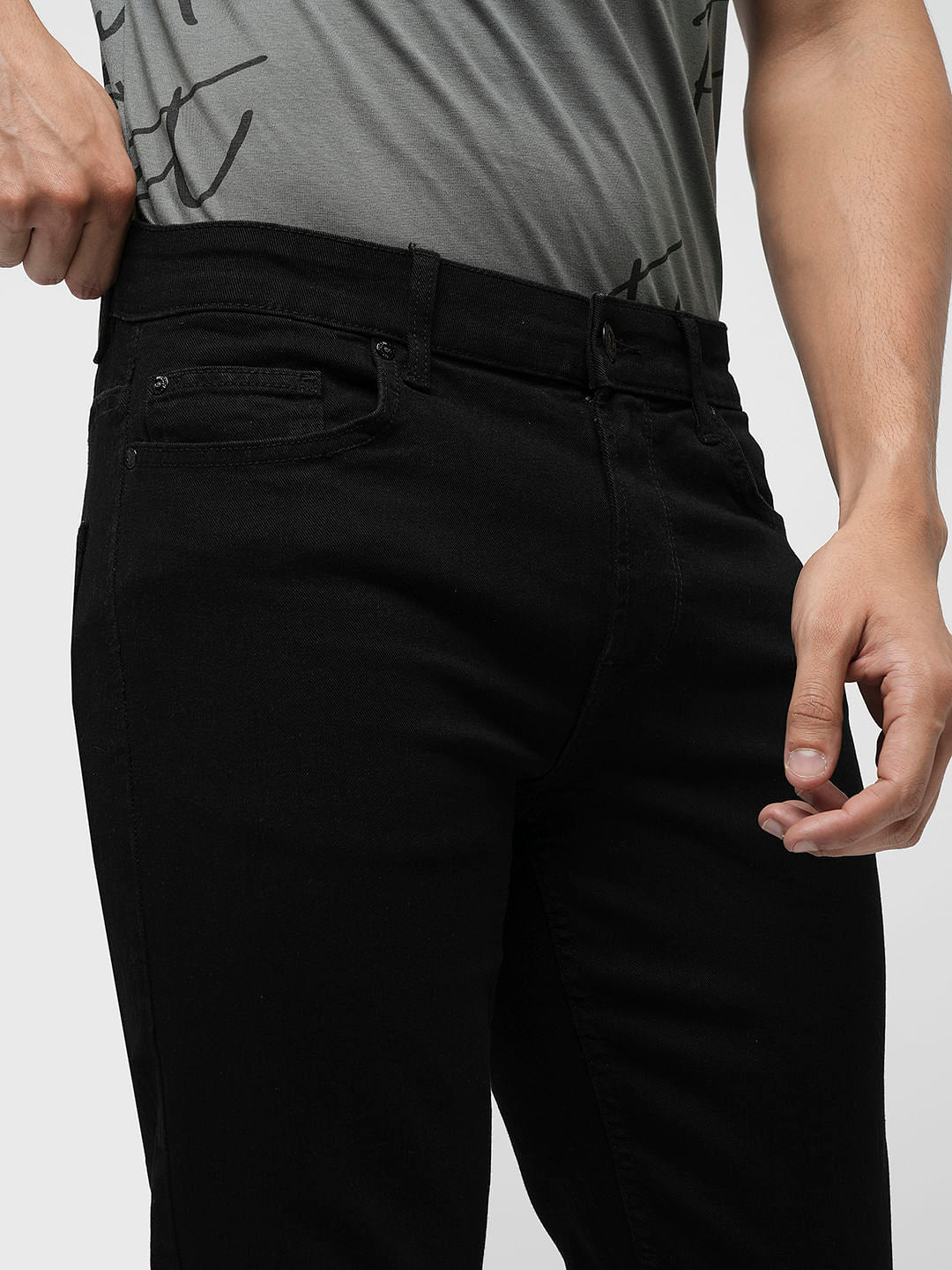 PRODUKT by JACK&JONES Black Mid Rise Slim Fit Jeans