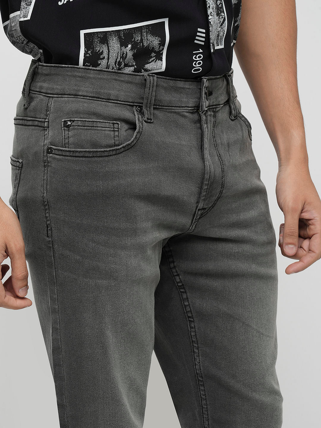 PRODUKT by JACK&JONES Grey Mid Rise Slim Fit Jeans