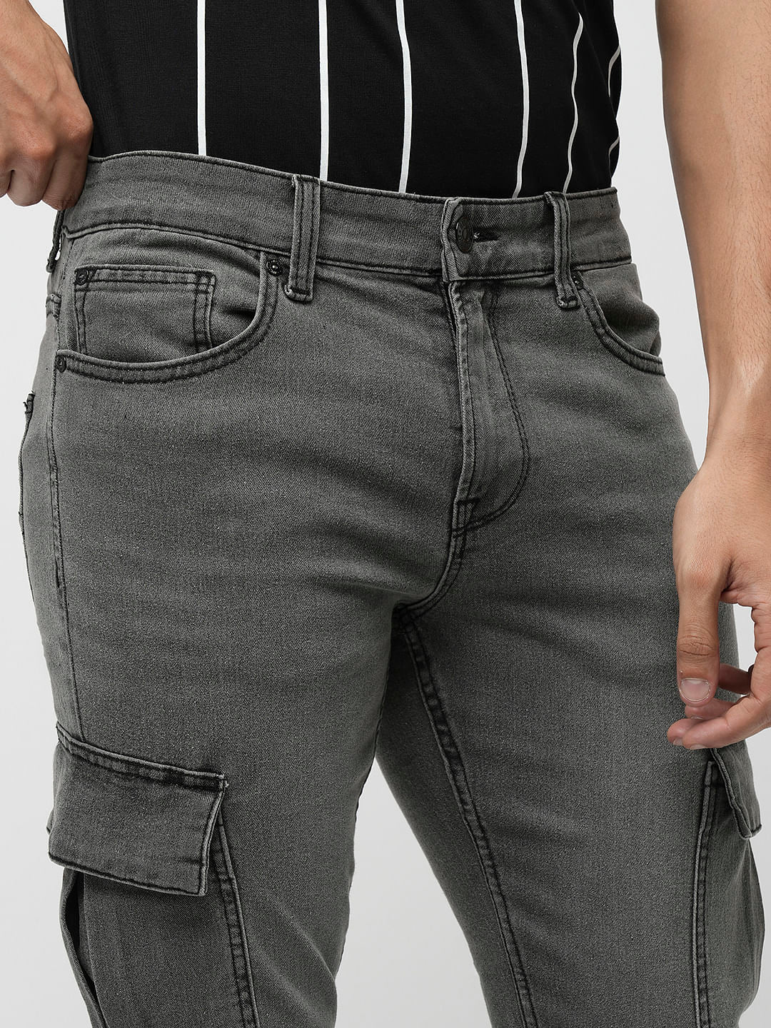 PRODUKT by JACK&JONES Grey Pocket Detail Slim Fit Jeans
