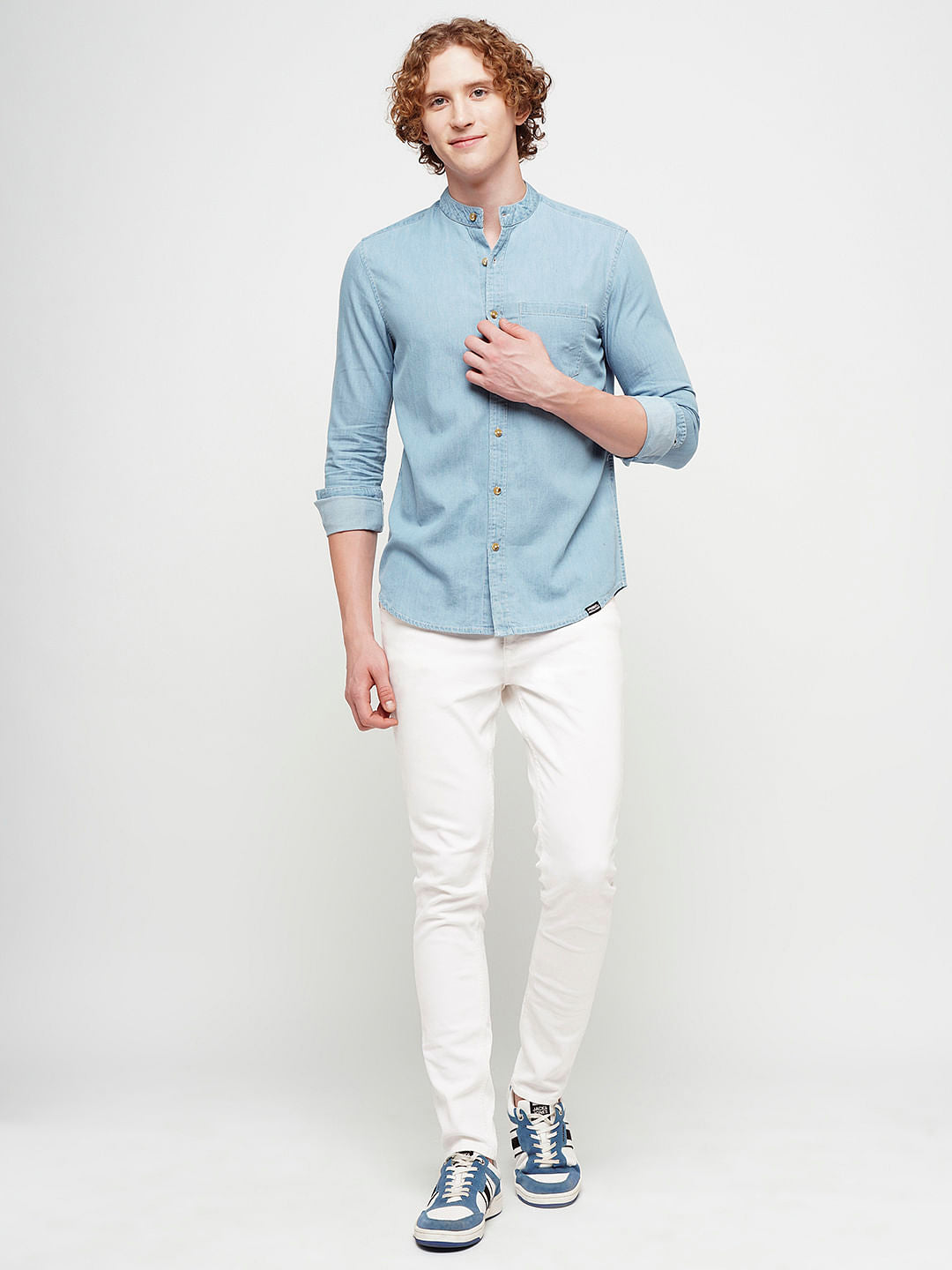 PRODUKT by JACK&JONES Light Blue Denim Full Sleeves Shirt