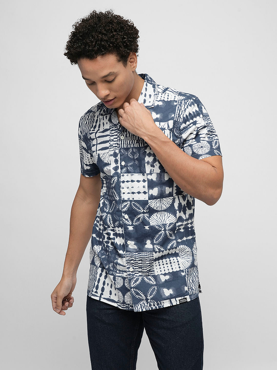 PRODUKT by JACK&JONES Blue Abstract Print Short Sleeves Shirt