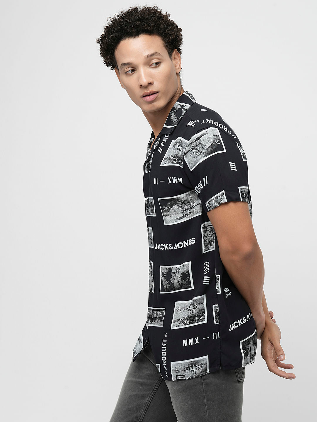 PRODUKT by JACK&JONES Black Printed Short Sleeves Shirt