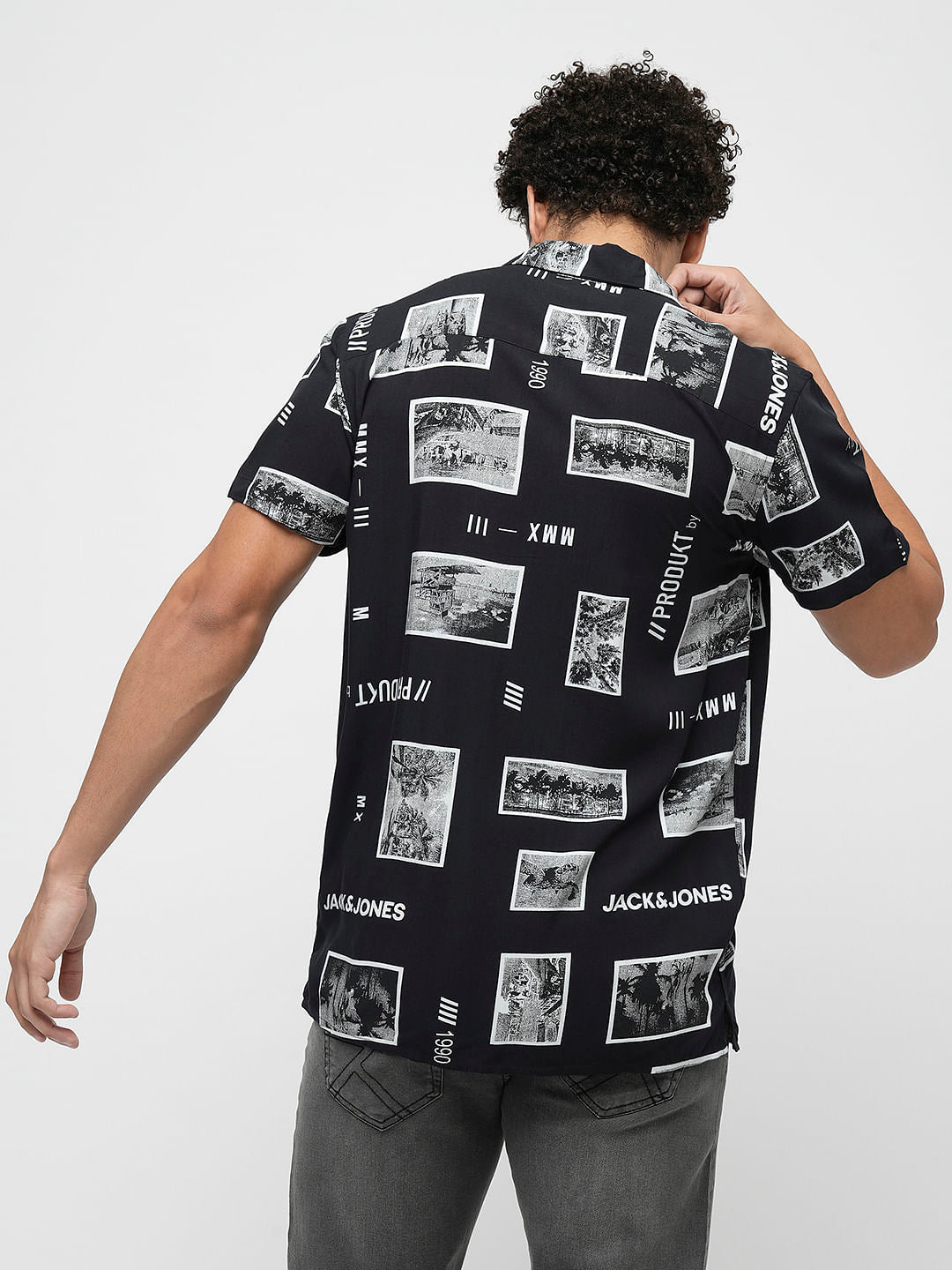PRODUKT by JACK&JONES Black Printed Short Sleeves Shirt