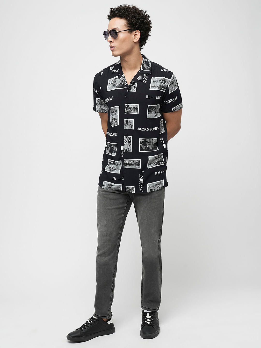 PRODUKT by JACK&JONES Black Printed Short Sleeves Shirt