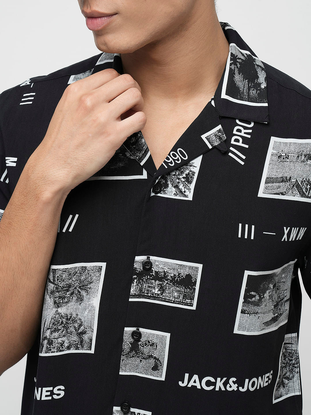 PRODUKT by JACK&JONES Black Printed Short Sleeves Shirt