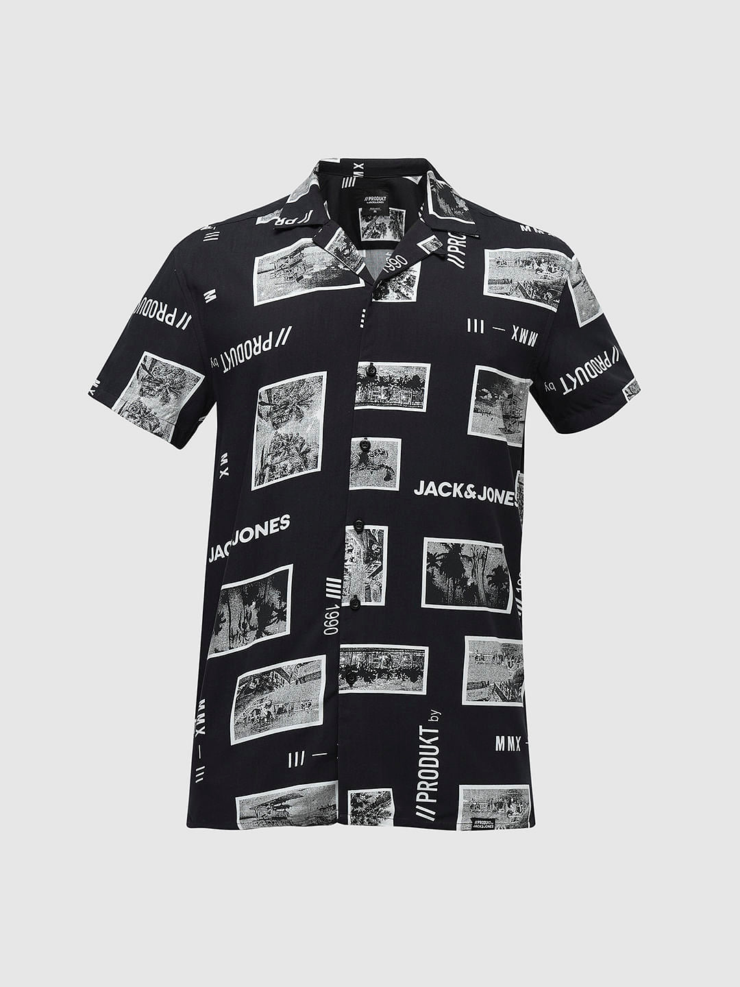 PRODUKT by JACK&JONES Black Printed Short Sleeves Shirt