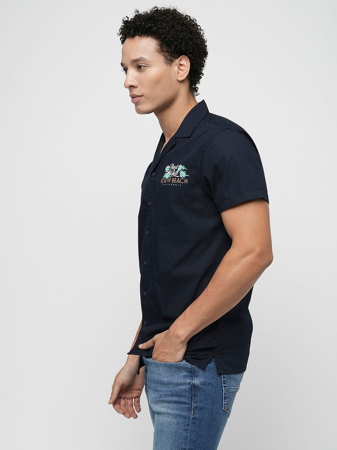 PRODUKT by JACK&JONES Navy Printed Short Sleeves Shirt