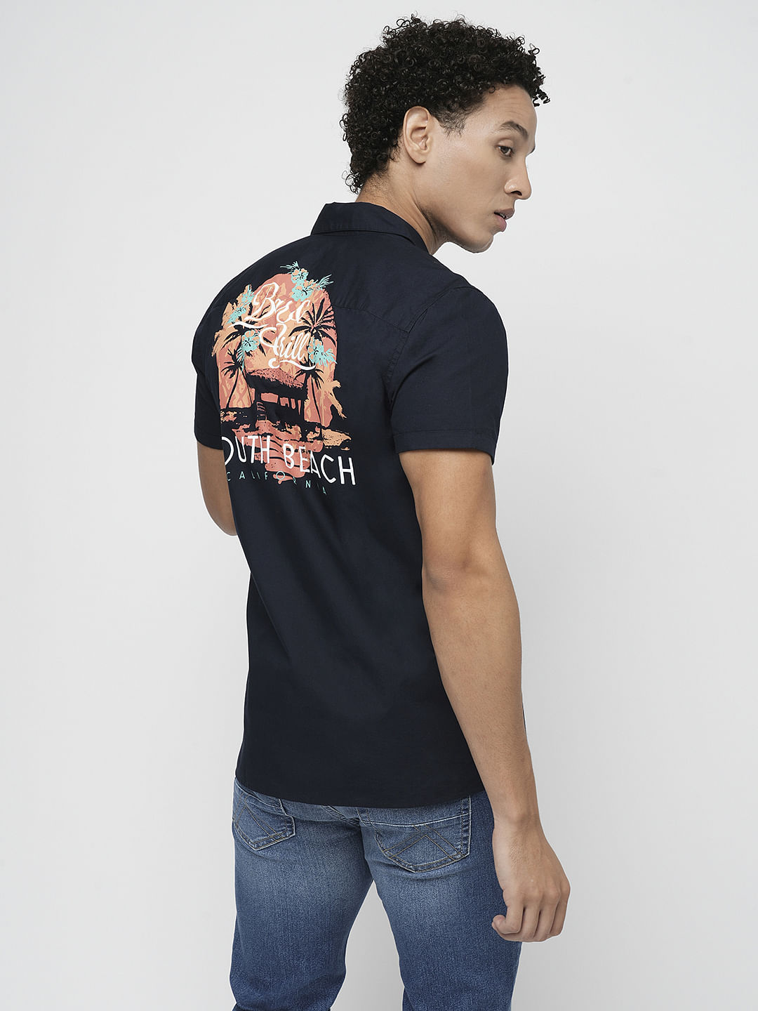 PRODUKT by JACK&JONES Navy Printed Short Sleeves Shirt