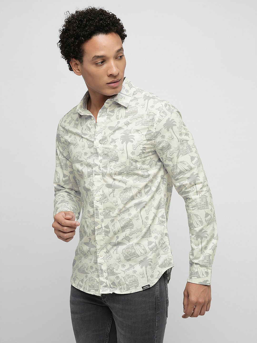 PRODUKT by JACK&JONES Off-White Printed Full Sleeves Shirt