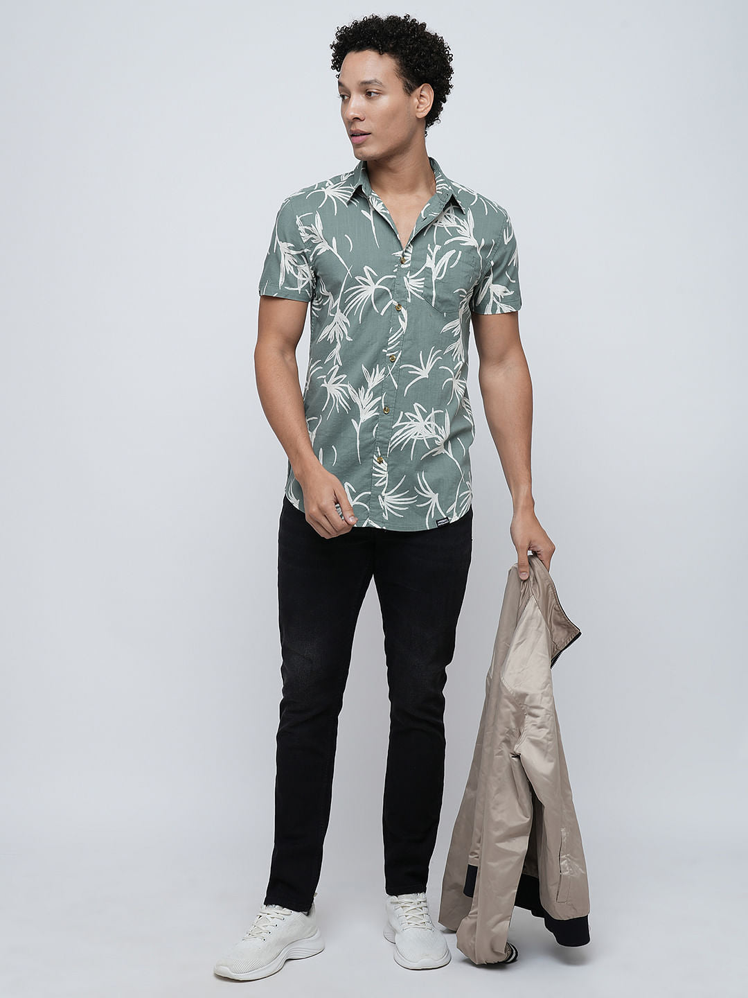 PRODUKT by JACK&JONES Green Printed Short Sleeves Shirt