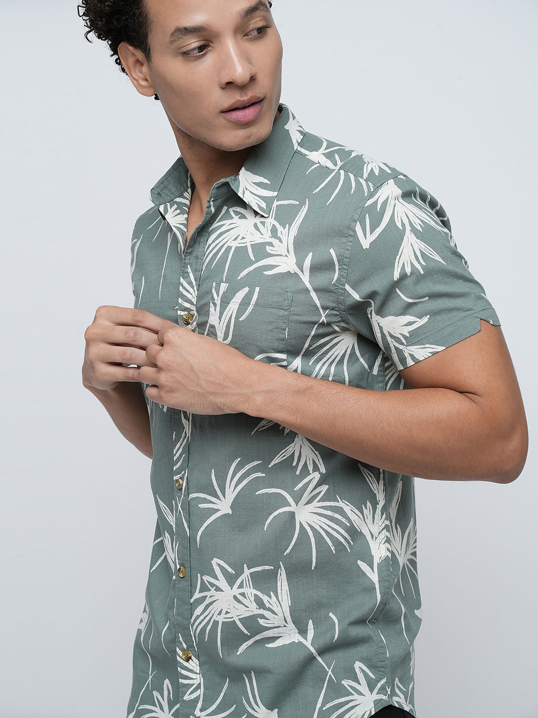 PRODUKT by JACK&JONES Green Printed Short Sleeves Shirt