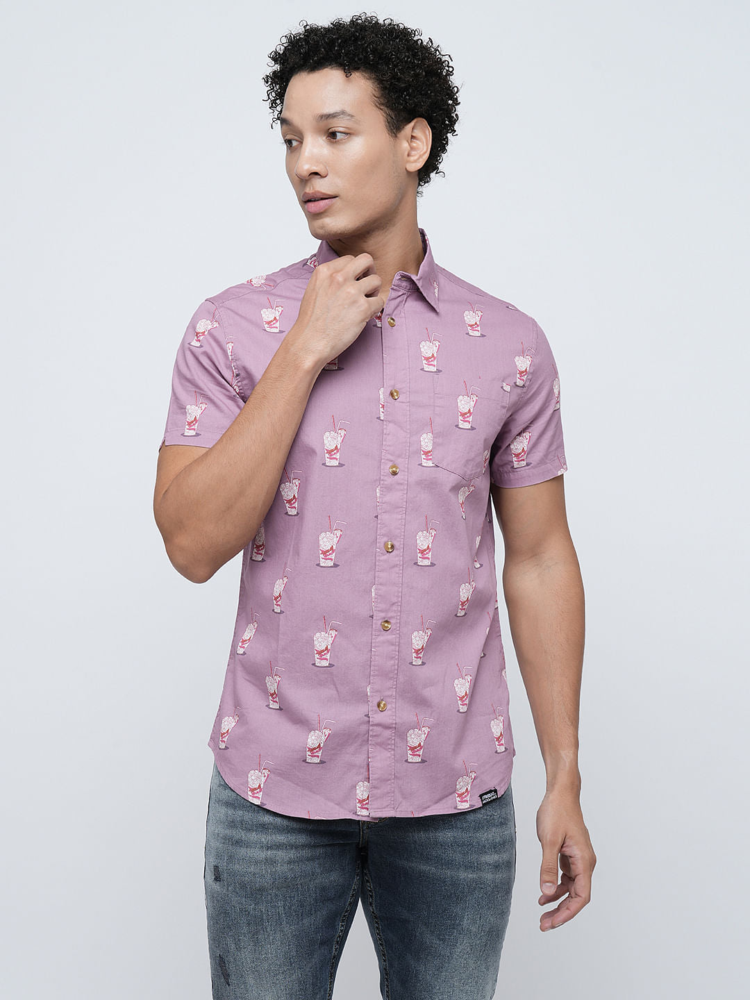 PRODUKT by JACK&JONES Purple Printed Short Sleeves Shirt