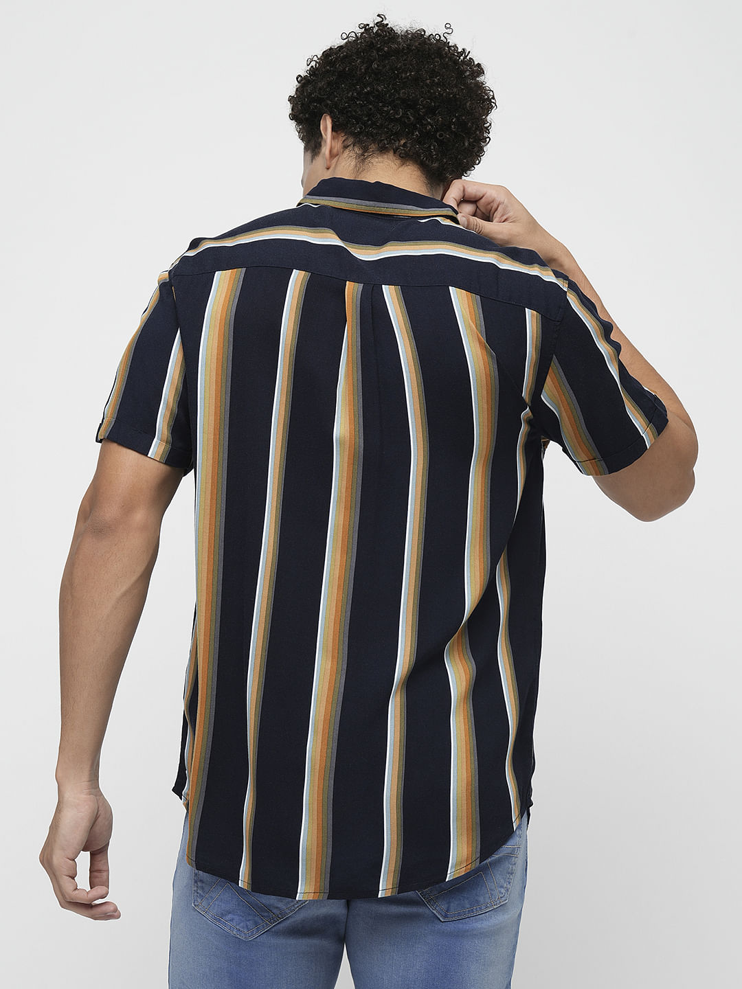 PRODUKT by JACK&JONES Navy Striped Short Sleeves Shirt
