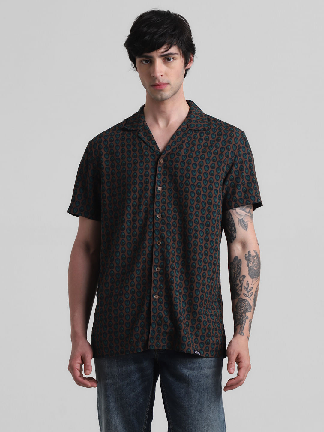PRODUKT by JACK&JONES Brown Printed Short Sleeves Shirt