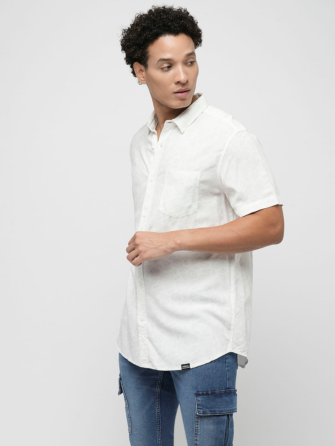 PRODUKT by JACK&JONES White Printed Short Sleeves Shirt