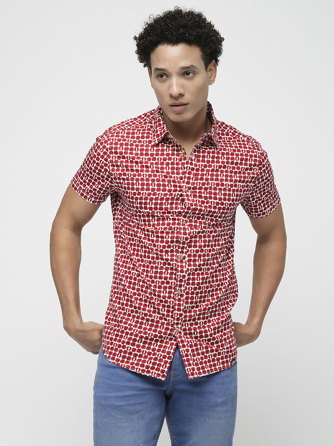 PRODUKT by JACK&JONES Red Printed Short Sleeves Shirt