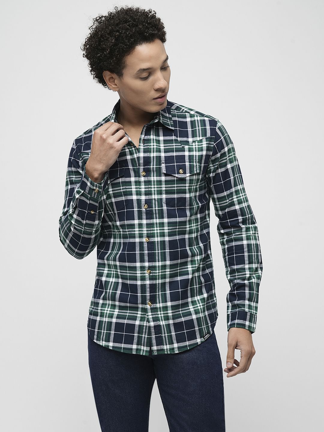 PRODUKT by JACK&JONES Dark Blue Check Full Sleeves Shirt