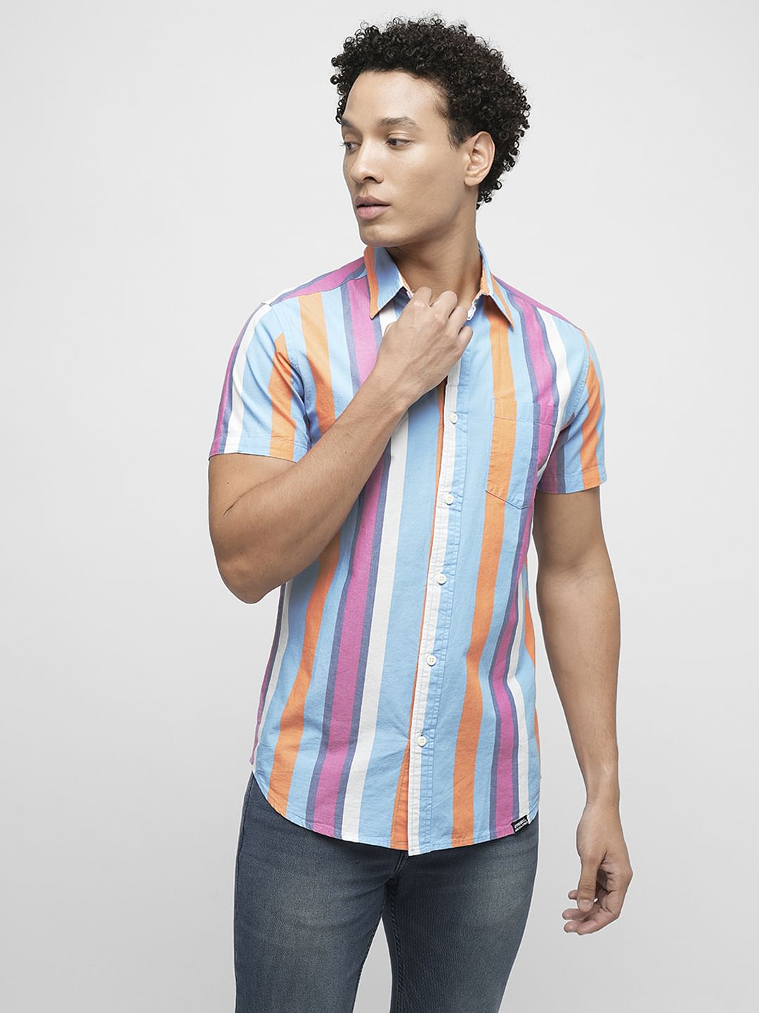 PRODUKT by JACK&JONES Blue Striped Short Sleeves Shirt