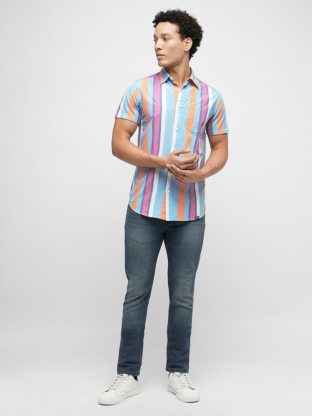 PRODUKT by JACK&JONES Blue Striped Short Sleeves Shirt