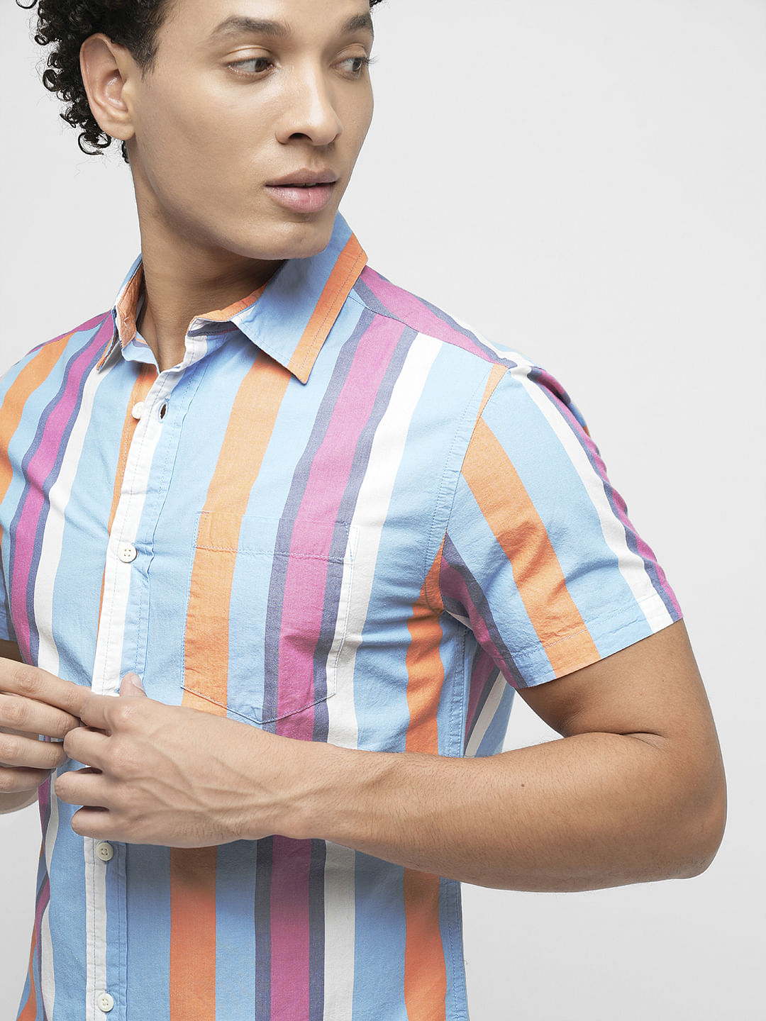 PRODUKT by JACK&JONES Blue Striped Short Sleeves Shirt