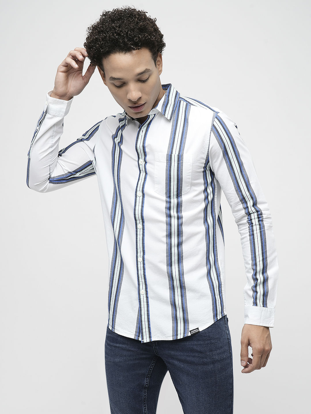 PRODUKT by JACK&JONES White Striped Full Sleeves Shirt