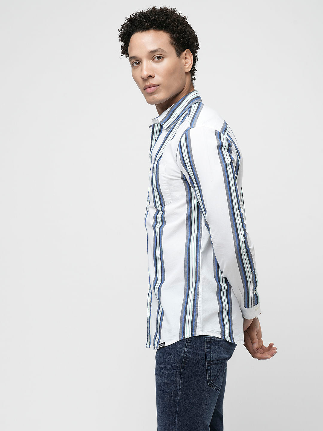 PRODUKT by JACK&JONES White Striped Full Sleeves Shirt