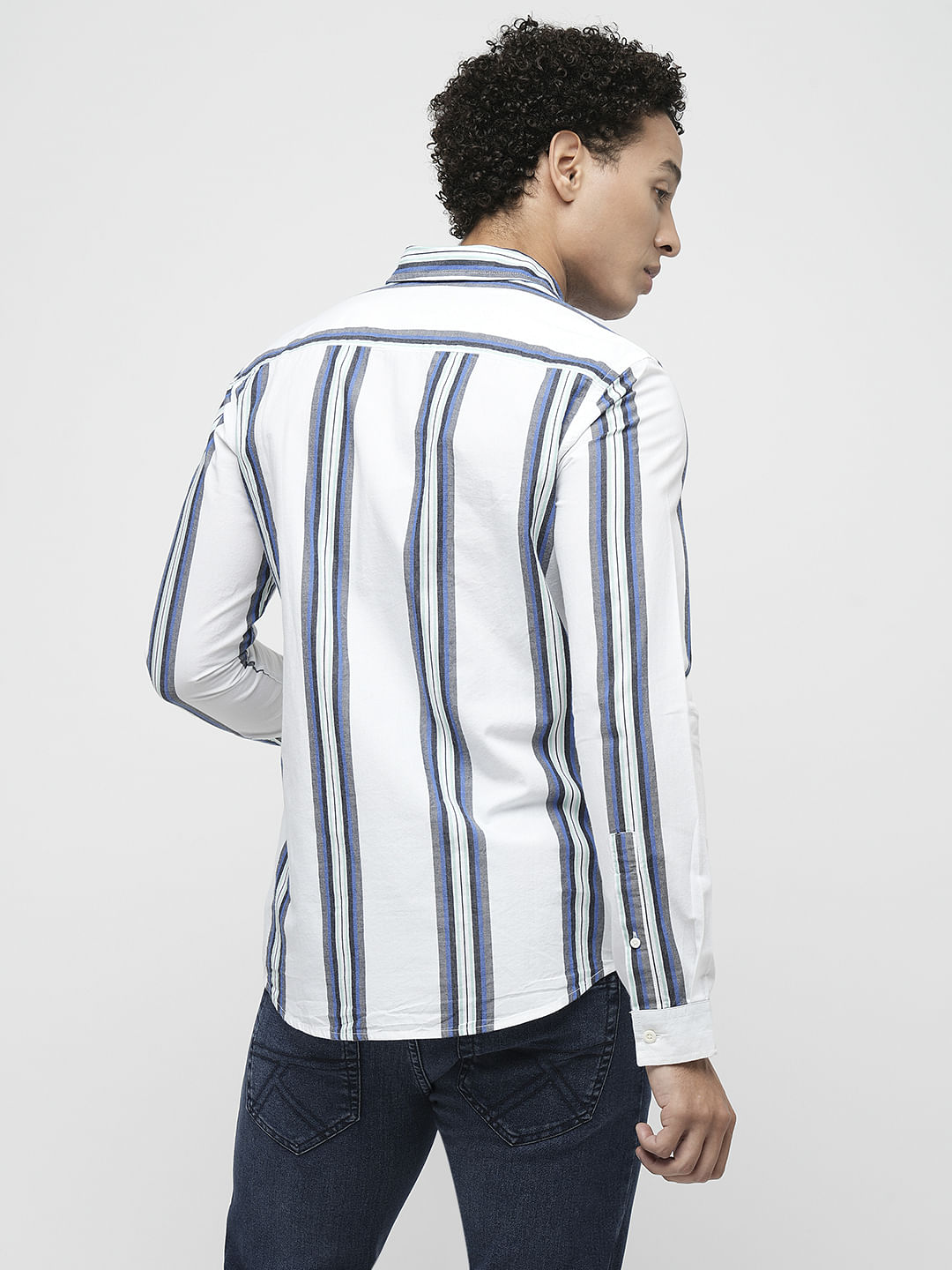 PRODUKT by JACK&JONES White Striped Full Sleeves Shirt