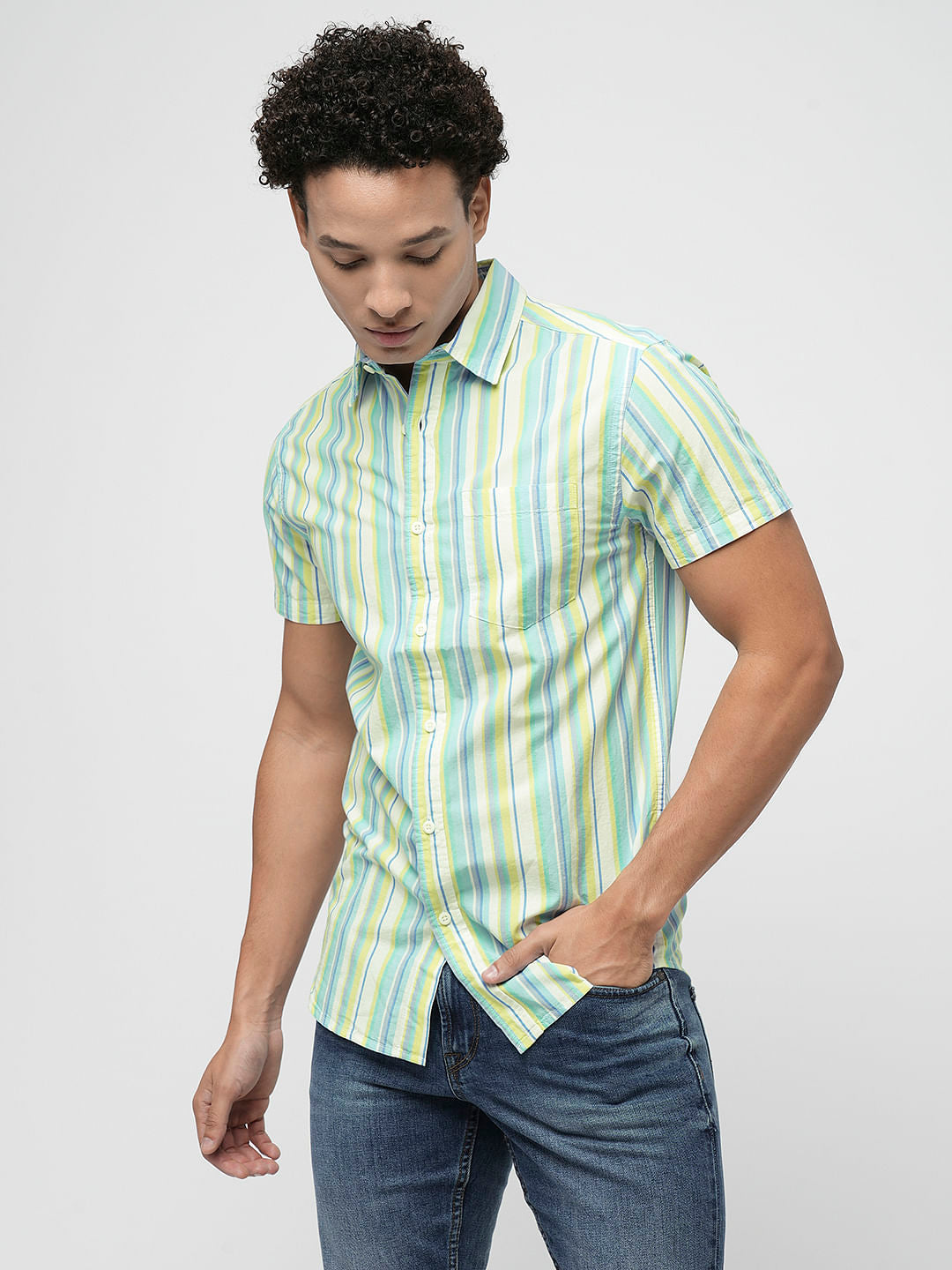 PRODUKT by JACK&JONES Green Striped Short Sleeves Shirt