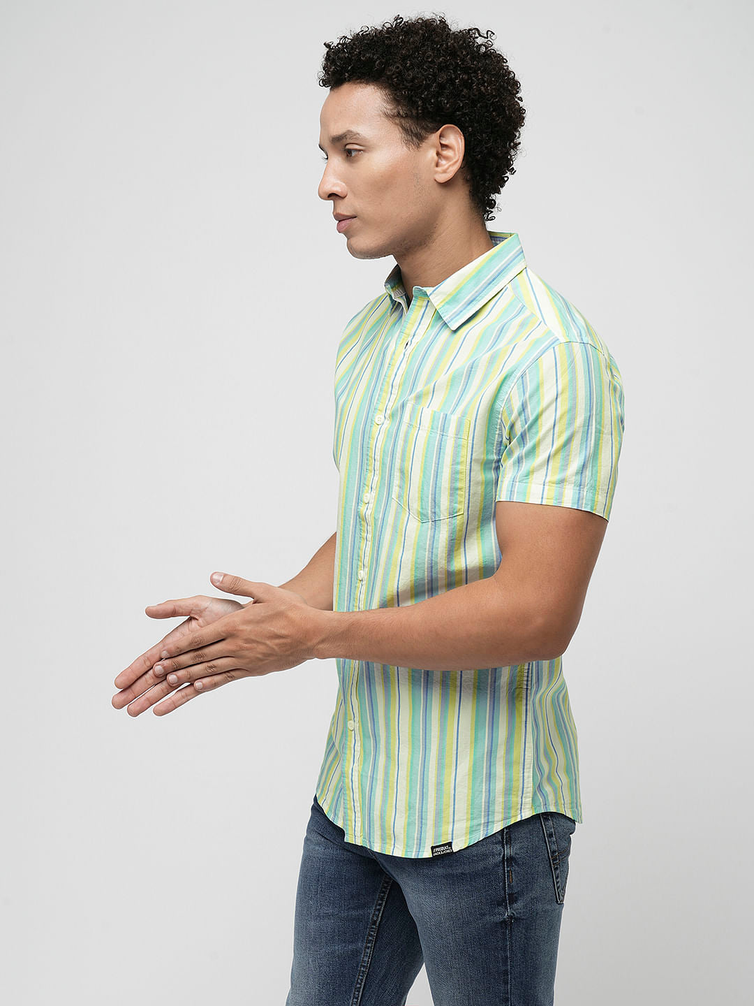 PRODUKT by JACK&JONES Green Striped Short Sleeves Shirt