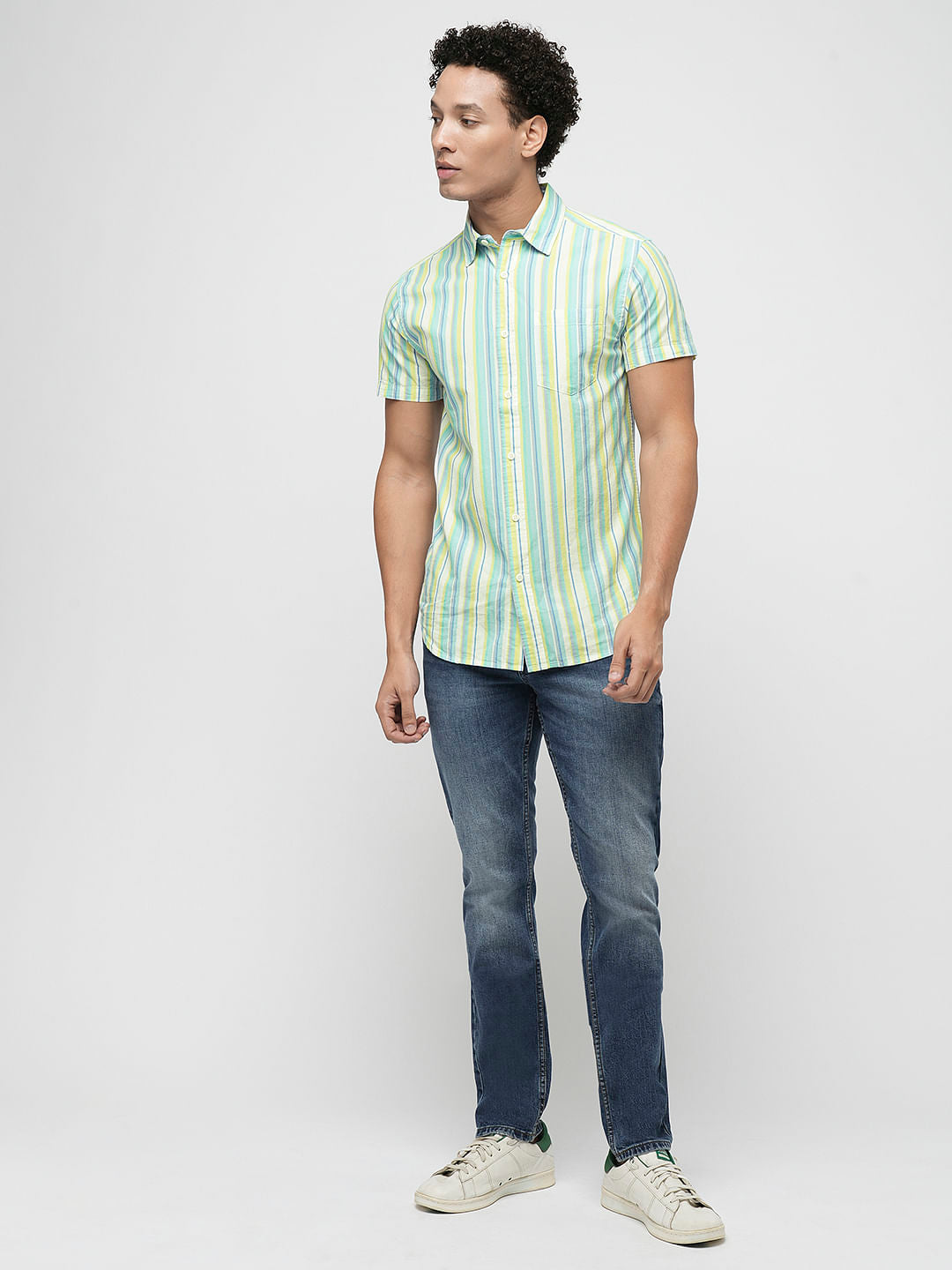 PRODUKT by JACK&JONES Green Striped Short Sleeves Shirt