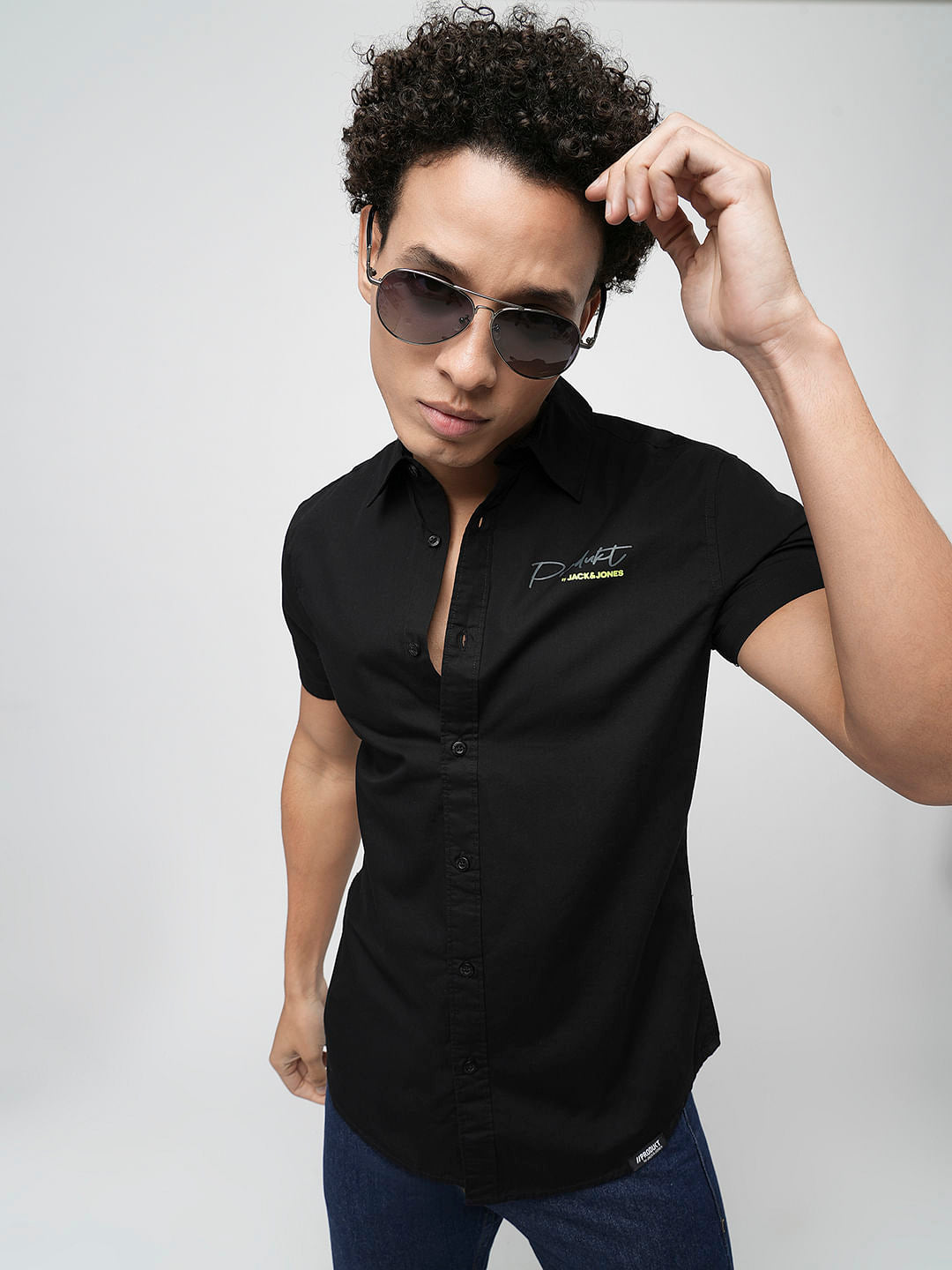 PRODUKT by JACK&JONES Black Printed Short Sleeves Shirt