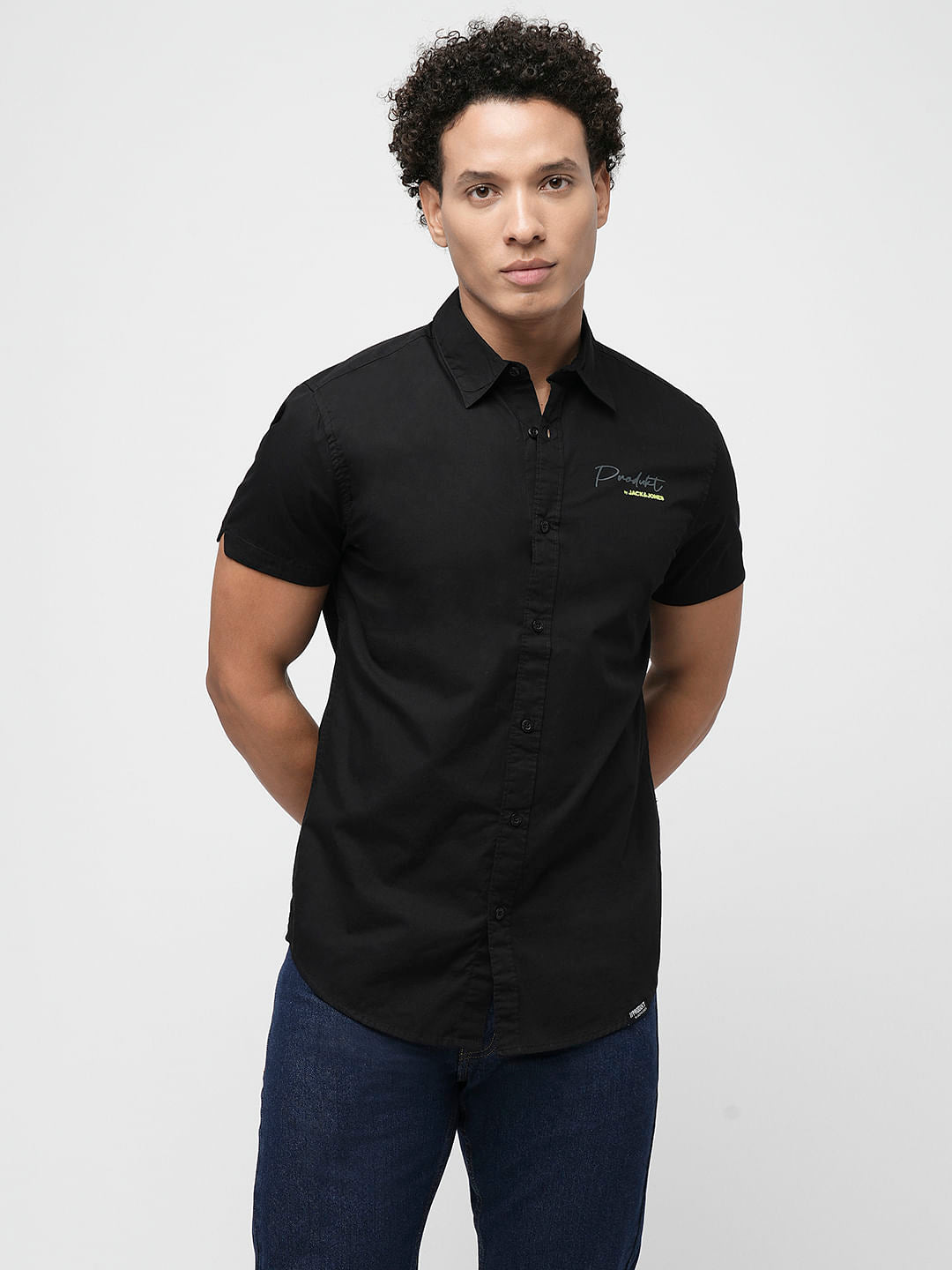 PRODUKT by JACK&JONES Black Printed Short Sleeves Shirt