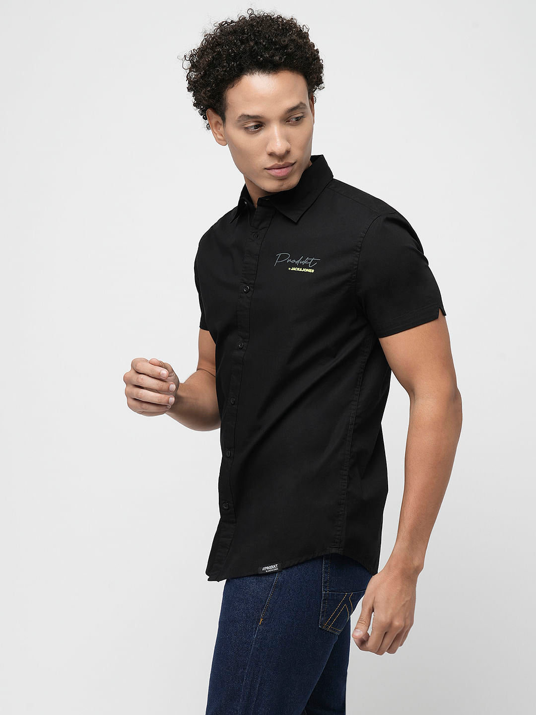 PRODUKT by JACK&JONES Black Printed Short Sleeves Shirt