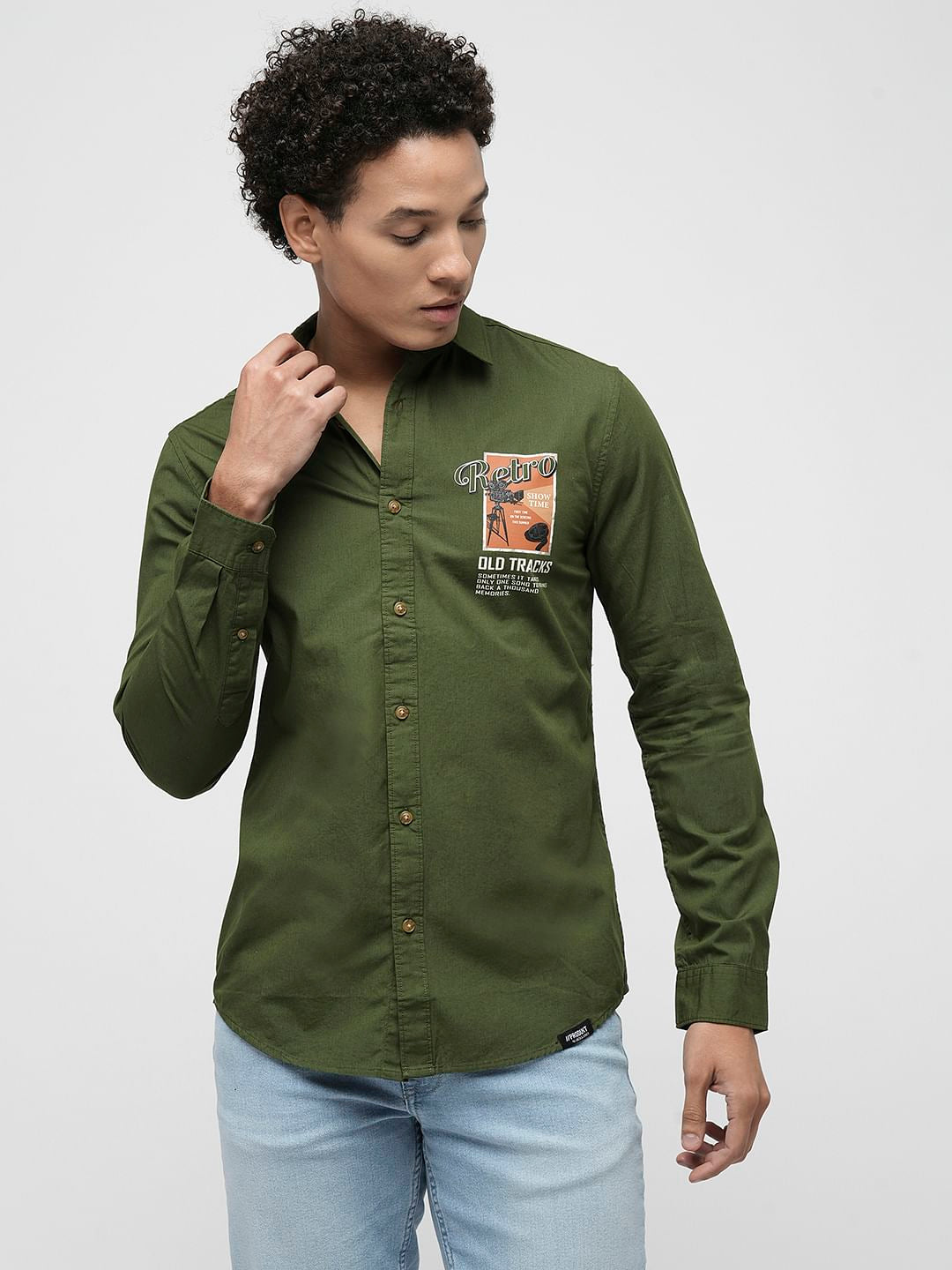 PRODUKT by JACK&JONES Green Printed Full Sleeves Shirt