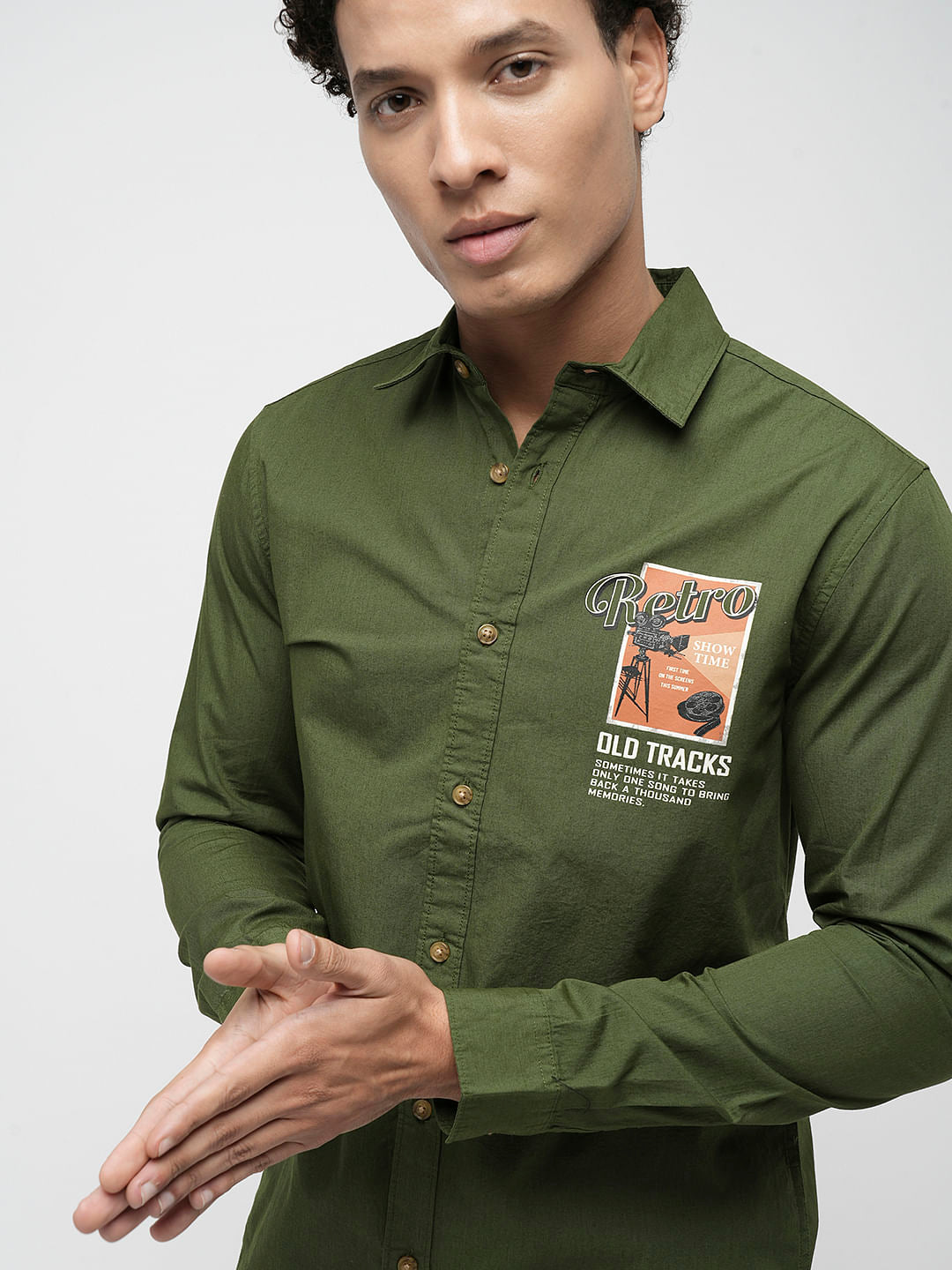 PRODUKT by JACK&JONES Green Printed Full Sleeves Shirt