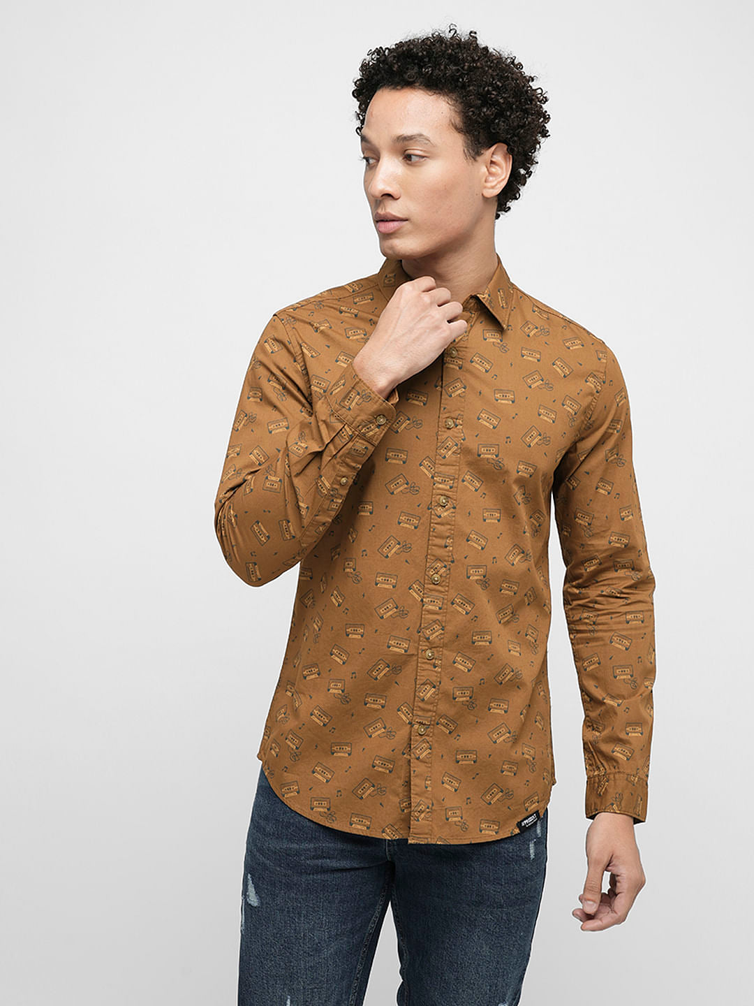 PRODUKT by JACK&JONES Brown Printed Full Sleeves Shirt