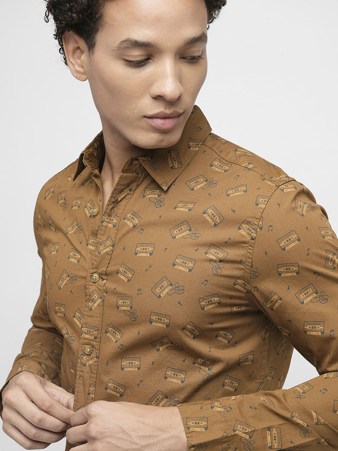 PRODUKT by JACK&JONES Brown Printed Full Sleeves Shirt