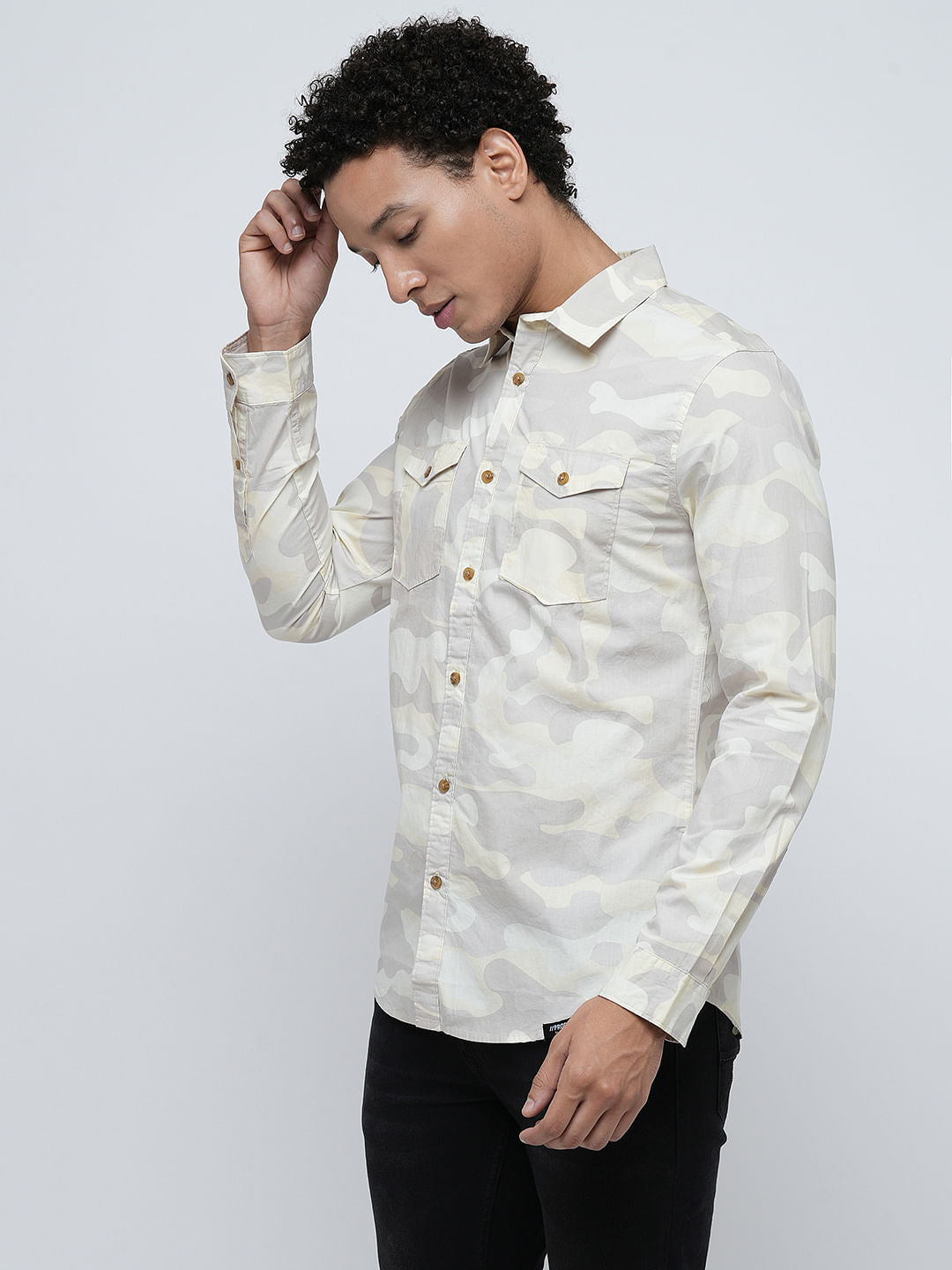 PRODUKT by JACK&JONES Beige Camo Print Cotton Shirt
