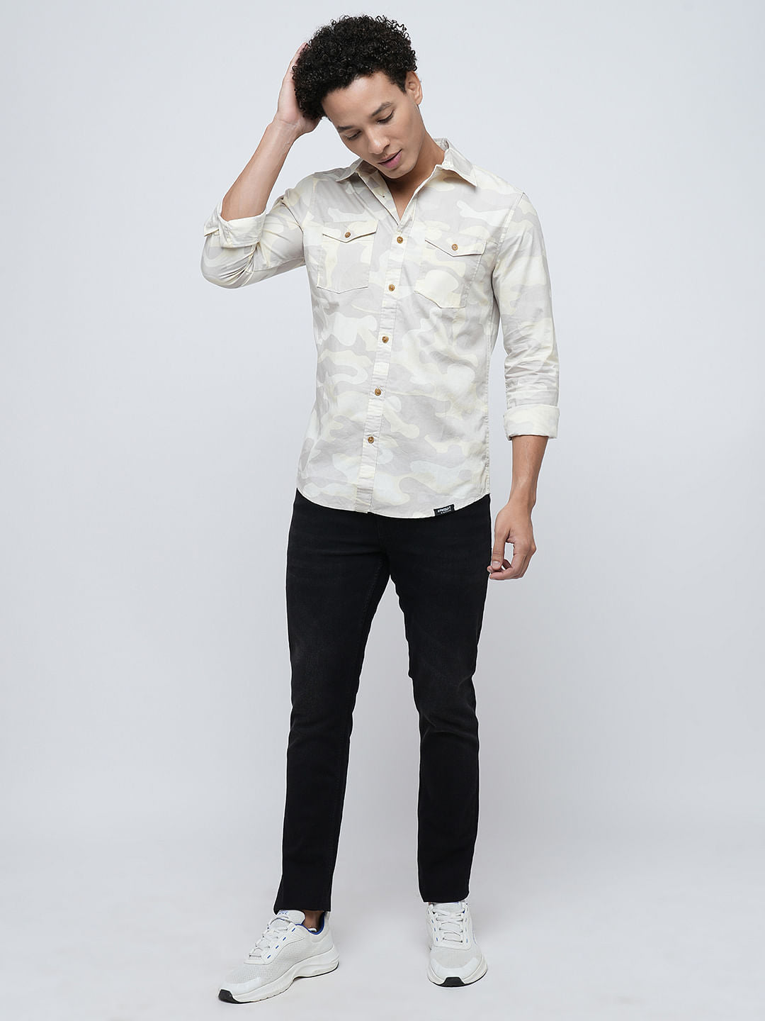 PRODUKT by JACK&JONES Beige Camo Print Cotton Shirt