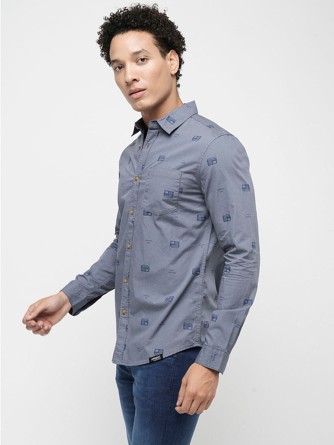PRODUKT by JACK&JONES Blue Printed Full Sleeves Shirt