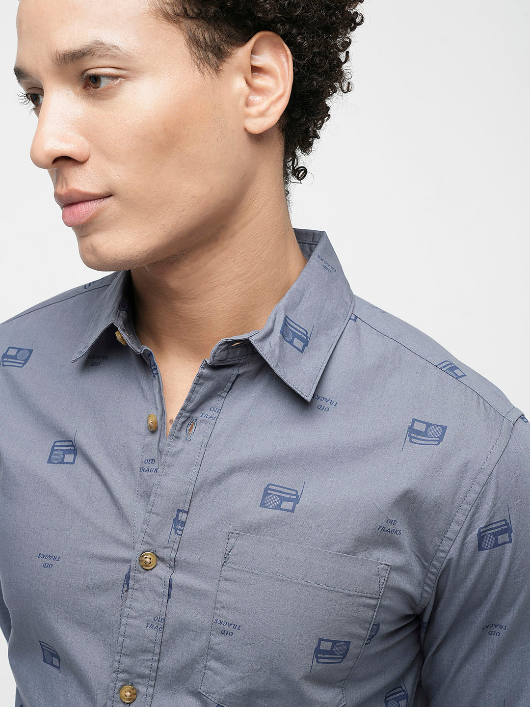 PRODUKT by JACK&JONES Blue Printed Full Sleeves Shirt