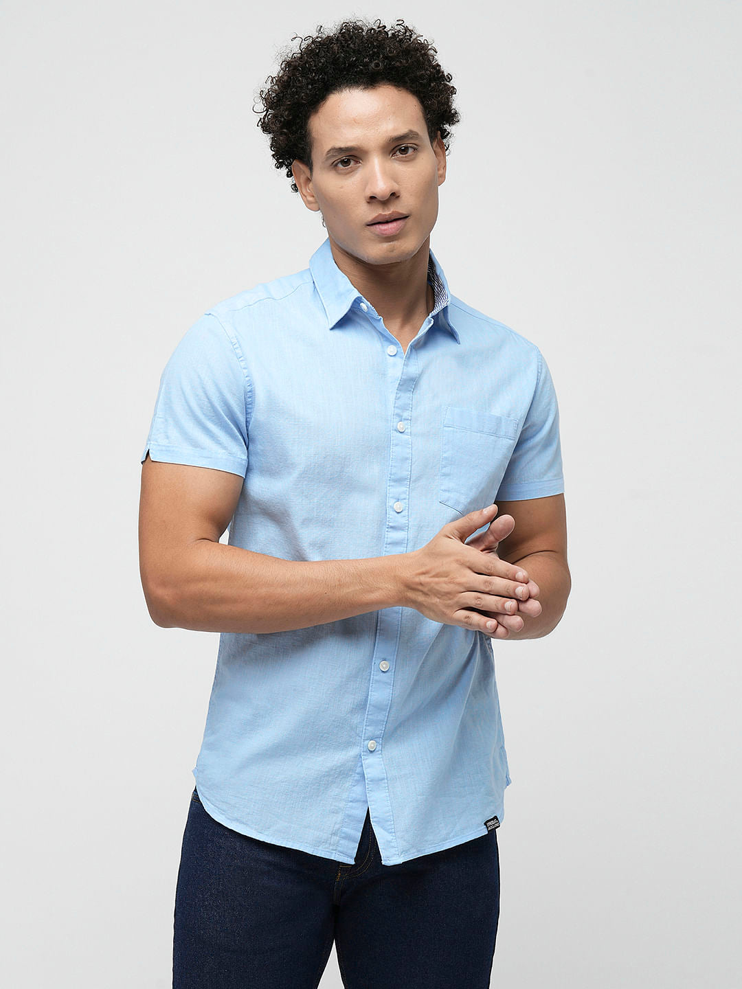 PRODUKT by JACK&JONES Light Blue Cotton Short Sleeves Shirt